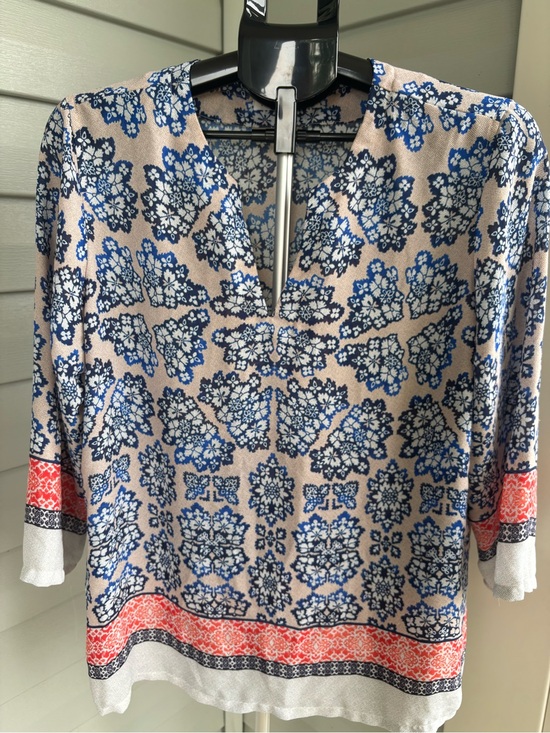 Violet & Claire Tops - Violet + Claire Womens XL Boho Print Blouse Blue Coral 3/4 Sleeve Tunic Top